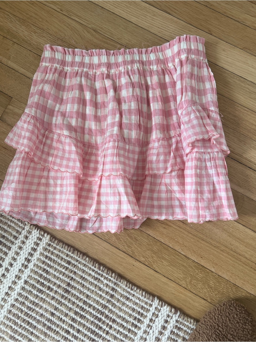 LoveShackFancy Pink Gingham Ruffle Mini Skirt